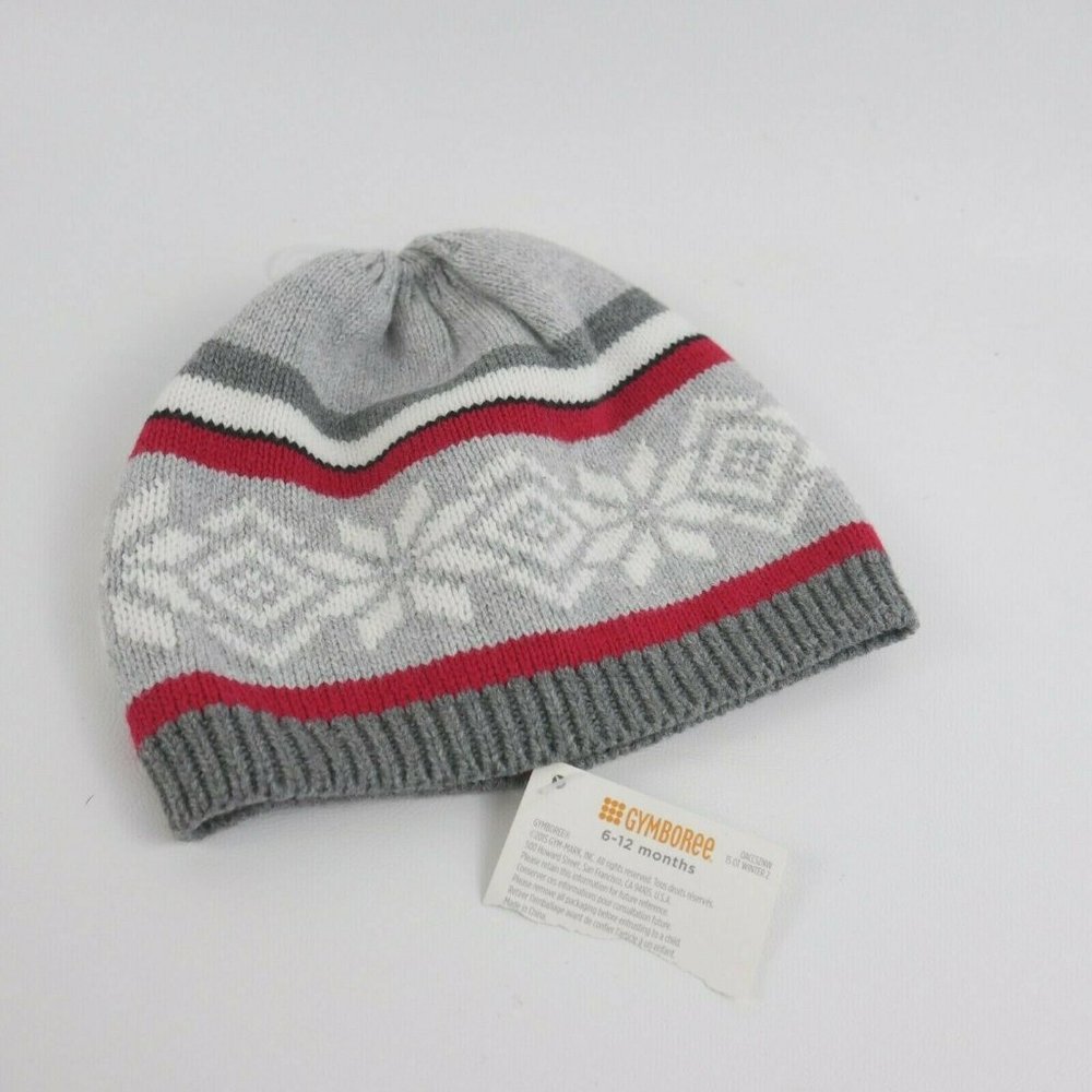 Gymboree Infant Fair Isle Red Grey White Knit Hat 6 to 12 months Cotton Acrylic
